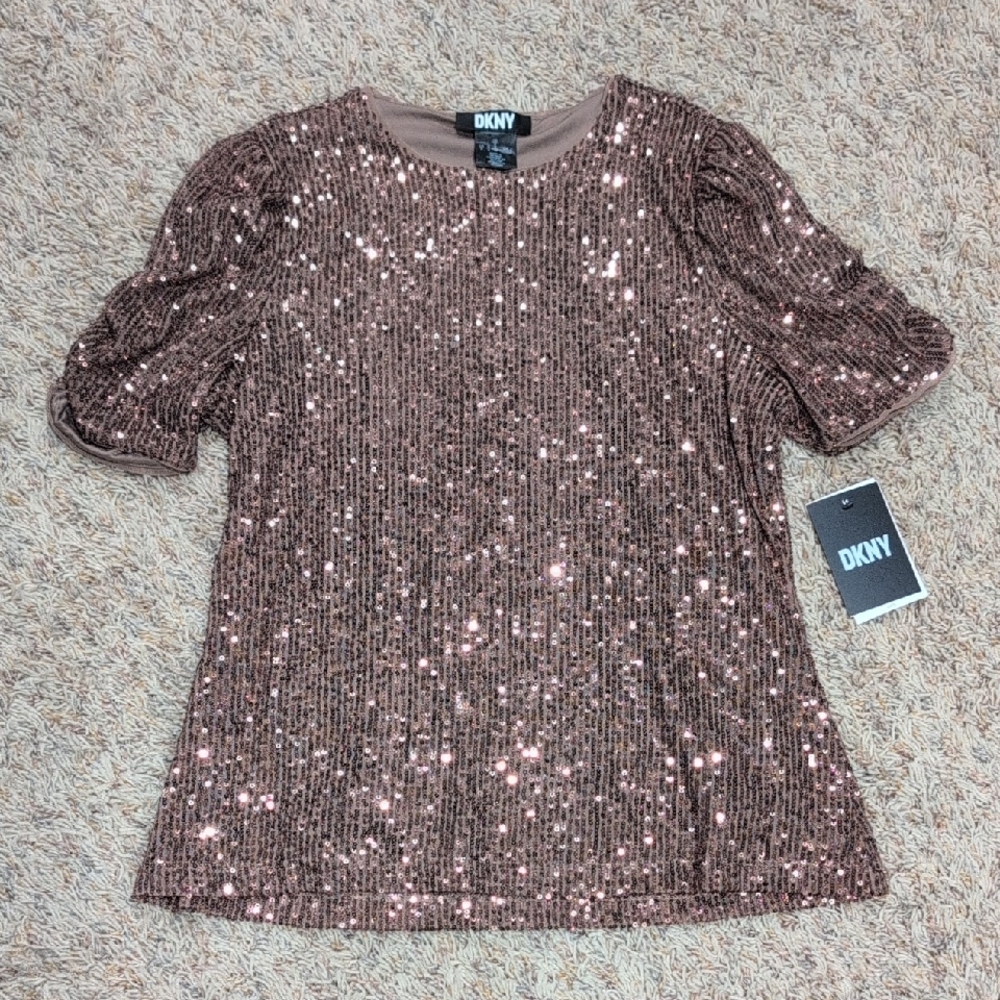 DKNY Women's Sequin Top - Rose Gold
